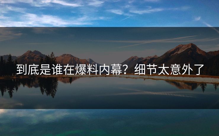 到底是谁在爆料内幕？细节太意外了