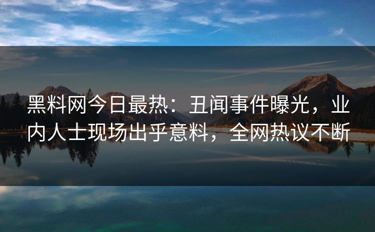 黑料网今日最热：丑闻事件曝光，业内人士现场出乎意料，全网热议不断
