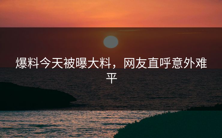 爆料今天被曝大料，网友直呼意外难平