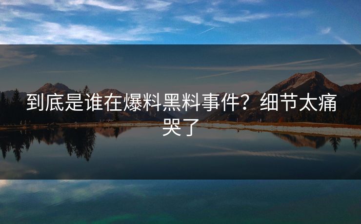 到底是谁在爆料黑料事件？细节太痛哭了
